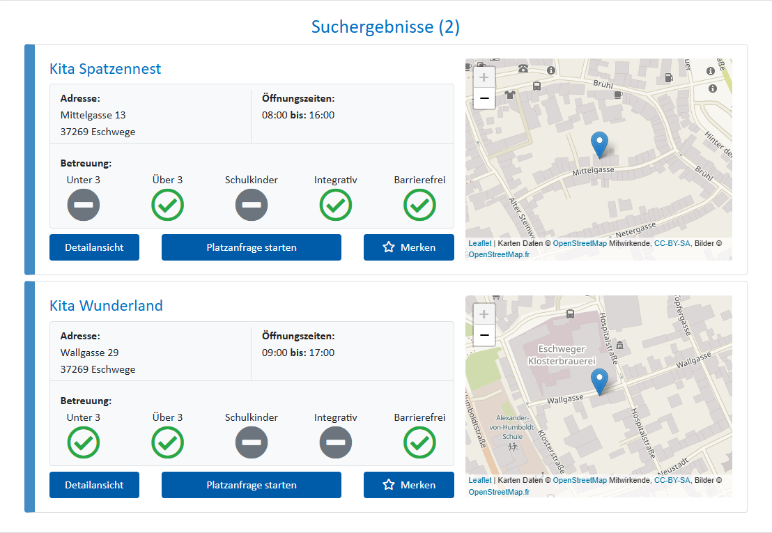 Kitasuche Ergebnisse